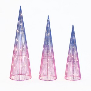 LuxenHome Set of 3 Multi-Color Lighted Trees Indoor and Outdoor Holiday Decoration Multicolored - 1 of 4