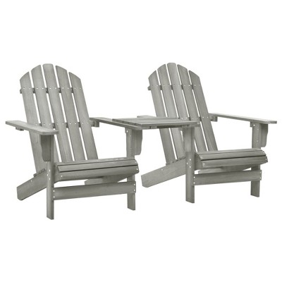 vidaXL Solid Fir Wood Patio Adirondack Chairs with Tea Table Set, Weather Resistant, Comfortable Ergonomic Design, Gray