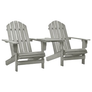 vidaXL Solid Fir Wood Patio Adirondack Chairs with Tea Table Set, Weather Resistant, Comfortable Ergonomic Design, Gray - 1 of 4