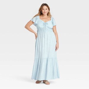 Women's Flutter Short Sleeve Tiered Maxi Empire Waist Dress - Ava & Viv™ - 1 of 3