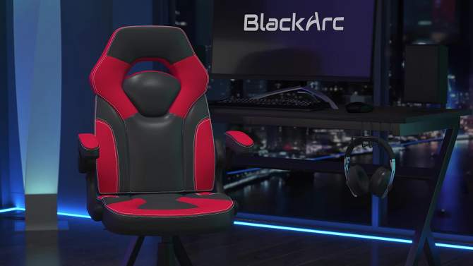 BlackArc High Back Gaming Chair with White and Black Faux Leather Upholstery, Height Adjustable Swivel Seat & Padded Flip-Up Arms, 2 of 11, play video