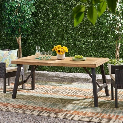 Dining Table, Acacia Wood Picnic Table, Water-proof & Sunproof Tabletop, 300 Pound Weight Capacity