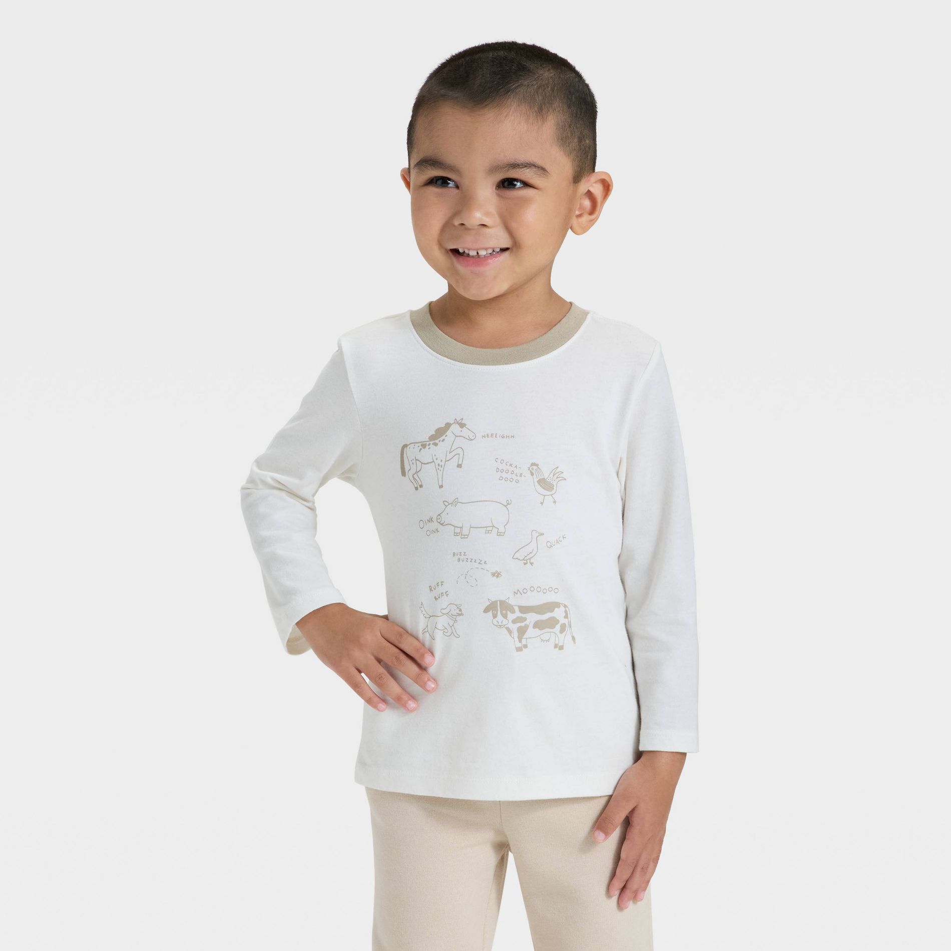 Toddler Boys' Long Sleeve Animals Graphic T-Shirt - Cat & Jack™ Off-White 2T