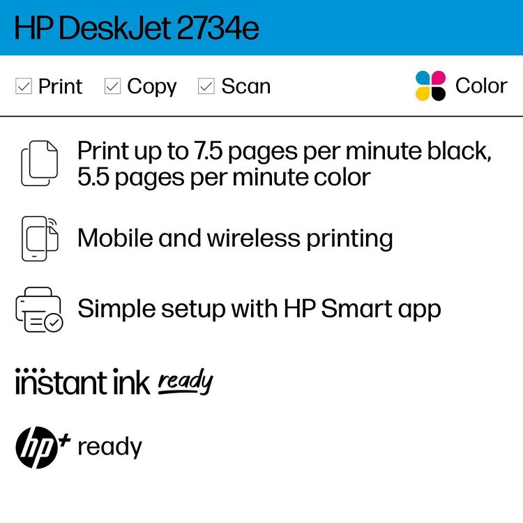 HP DeskJet 2734e Wireless All-in-One Color Printer Scanner Copier with 3 Months Free Instant Ink (26K72A), 2 of 17