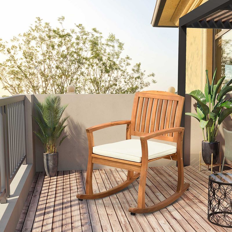 Outsunny Outdoor Rocking Chair with Cushion, Acacia Wood Patio Rocker for Backyard, Patio, Home, Teak Tone, 3 of 7