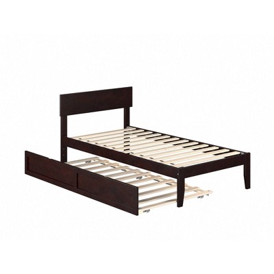 Twin Boston Bed with Twin Trundle Espresso - AFI: Modern Design, Solid Hardwood, No Box Spring Required