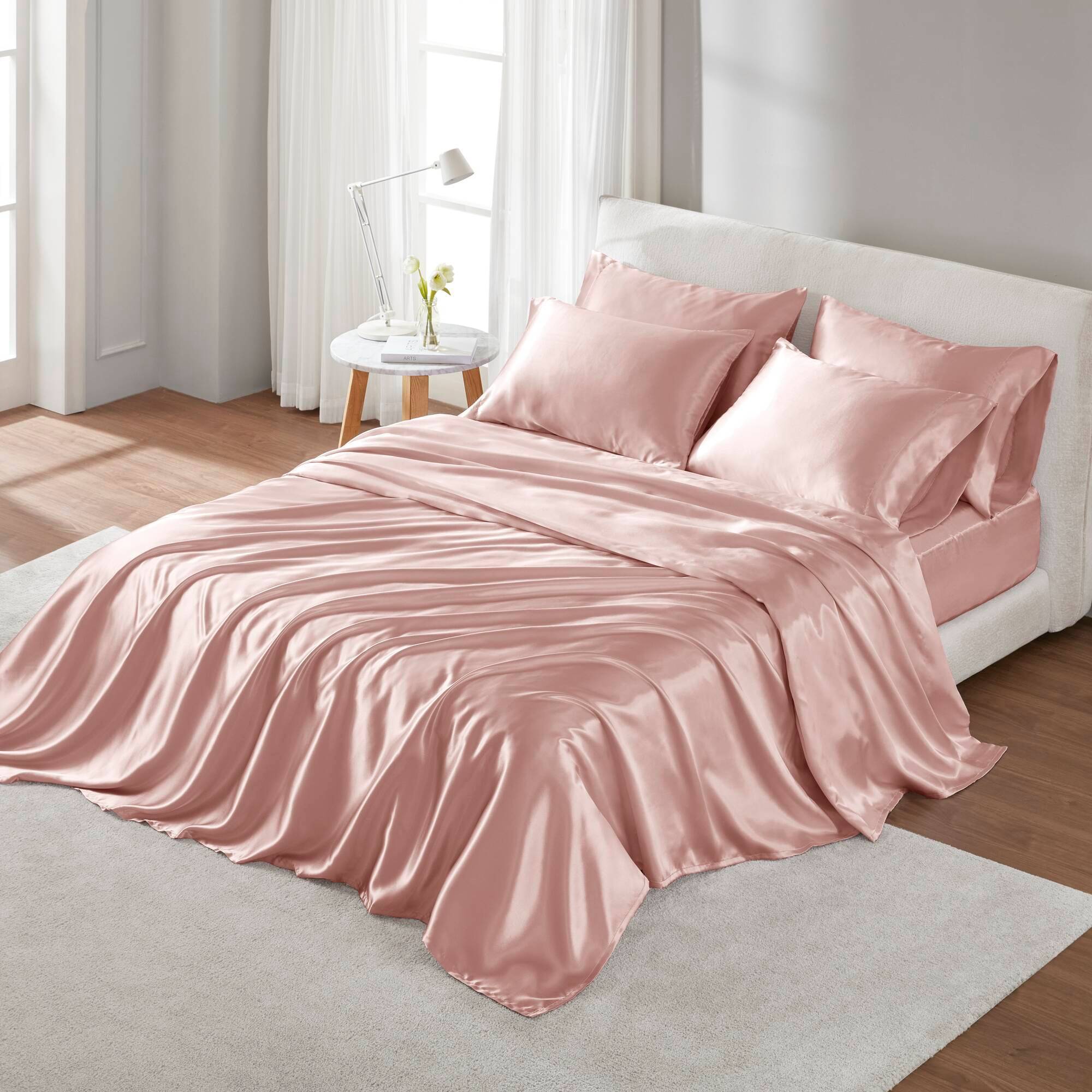 Queen Satin Luxury 6pc Sheet Set Blush