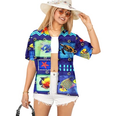 HAPPY BAY Button Down Shirt Summer Beach Party Colorful Shirt Collared Blouse Short Sleeve Vacation Button Up Hawaiian Shirts Tops