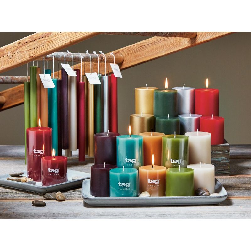 tagltd 3X3 Custom Color Paraffin Wax Pillar Dark Green Flat-Topped Candle For Mixed Displays Tall Hurricanes Everyday, Burn Time 30 Hours, 3 of 5