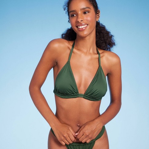 Women's Double Tunnel Triangle Halter Bikini Top - Shade & Shore™ Dark  Green XS