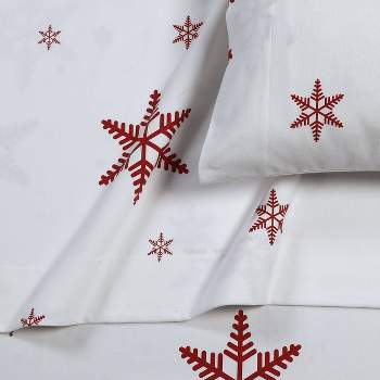Tribeca Living Queen Bianca Snowflakes Portuguese Cotton Flannel Extra Deep Pocket Sheet Set