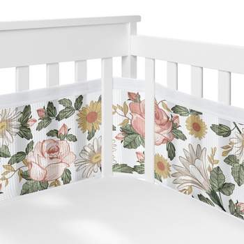 Sweet Jojo Designs + BreathableBaby Breathable Mesh Crib Liner Girl Vintage Floral Pink Green and Yellow