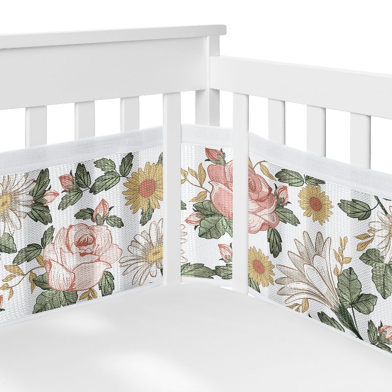 Sweet Jojo Designs Crib Bedding + BreathableBaby Breathable Mesh Liner Girl Vintage Floral Pink Green and Yellow, 4 of 8