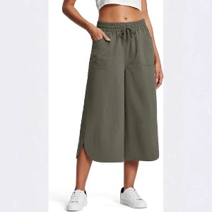 Coolmee Women's Loose Wide Leg Cropped Pants Drawstring Pockets Elastic Waist Casual Cropped Palazzo Trousers - 1 of 4