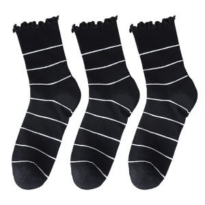 Anna-Kaci 3 Pairs Women's Sheer Mesh Socks with Bow and Stripe Patterns and Ruffled Cuff - 1 of 4