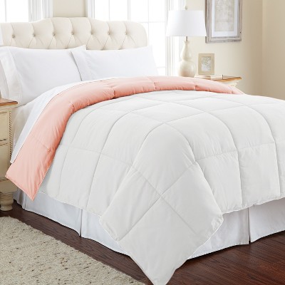 Blush and White Reversible Microfiber Full Comforter Set