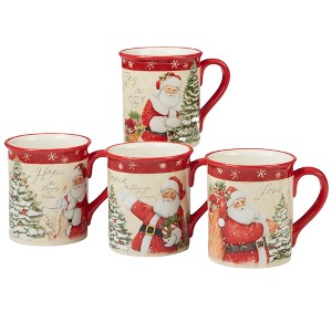Certified International 18oz 4pk Holiday Wishes Ceramic Mugs: Christmas Cups, Dishwasher-Safe, Red, Winter Theme - 1 of 2