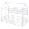 Twin Size Metal Bed Frame with House Design, Fence Detailing, and Storage Shelves - 3 of 4