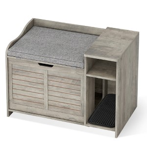 Hidden Cat Litter Box Furniture, Fir Wood Enclosure Cabinet w/ Storage - 1 of 4