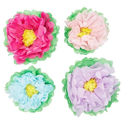 Bright Creations 32-Pack Paper Tissue Rose Flowers for DIY Crafts & Party Decor, 4 Colors, 2 Sizes