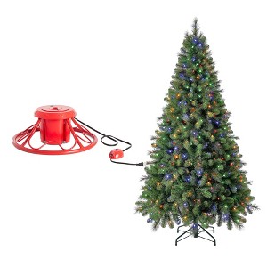 Home Heritage 1-1.75" Artificial Christmas Tree Base Rotating Metal Stand with Cascade Quick Set 7 Foot Pre-Lit Artificial Christmas Tree - 1 of 4