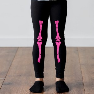 Northlight Children Girl's Skeleton Halloween Footless Tights - Size 5 - Black and Pink - 1 of 4