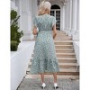 Coolmee Women Summer Boho Floral Short Sleeve V Neck Ruffle A-Line High Waist Maternity Dress With Belt - 3 of 4