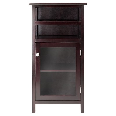 Espresso Transitional 19'' Wine Cabinet with Glass Door & Metal Pulls