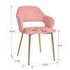 VECELO Velvet Dining Chairs Set of 2/4, Upholstered Kitchen Chairs with Cushion, Padded Backrest & Metal Legs, Pink/White - 3 of 4