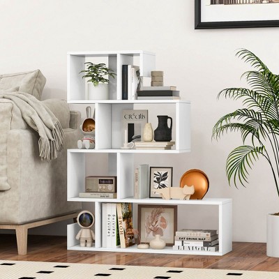 White Engineered Wood S-Shaped 5-Tier Bookshelf Set