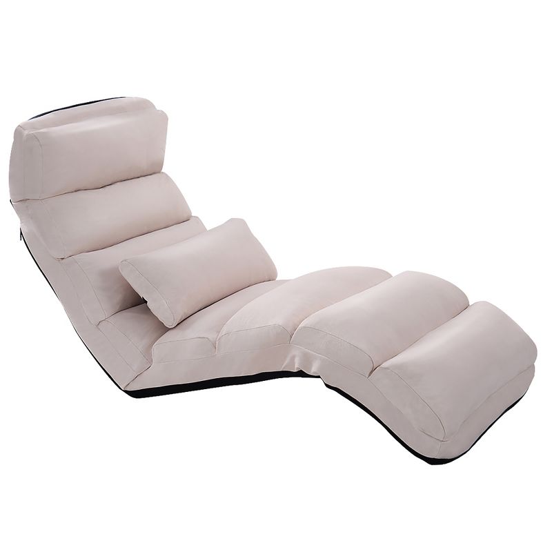 Costway Folding Lazy Sofa Chair Stylish Sofa Couch Beds Lounge Chair W/Pillow Beige New, 3 of 11