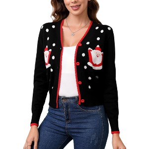 Coolmee Cropped Cardigan Sweaters for Women Cute Xmas V Neck Button Down Open Front Knit Coat Outwear - 1 of 4