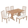NicBex Dining Table Set for 6 Kitchen Table Wood Dining Table Set with Trestle Legs 4 Upholstered Dining Chairs and Bench for Dining Room - 2 of 4
