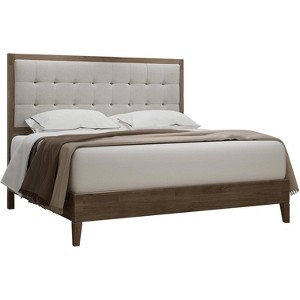 Wood Platform Bed Frame Upholstered Tufted Headboard,Solid Wood Bed - 1 of 4