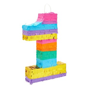 Blue Panda Rainbow Number 1 Pinata for 1st Birthday Party Supplies, Fiesta, Cinco de Mayo Celebration (Small, 16.5 x 11 x 3 In) - 1 of 4