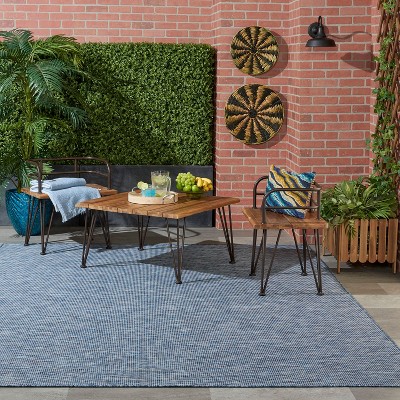 Reversible Easy-Care Navy Blue Synthetic 8' x 10' Area Rug