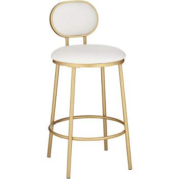 Elm Lane Amir Gold Metal Bar Stool 25 1/2" High Modern White Leather Cushion with Low Backrest Footrest for Kitchen Counter Height Island Home Shed