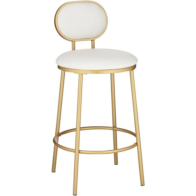 Elm Lane Amir Gold Metal Bar Stool 25 1/2" High Modern White Leather Cushion with Low Backrest Footrest for Kitchen Counter Height Island Home Shed, 1 of 10