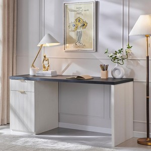 SinCiDo Modern 60" Executive Desk, Wood Home Office Desk with Drawer & Cabinet, Fluted Computer Writing Desk for Living Room, Bedroom - 1 of 4