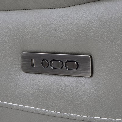 Gray Faux Leather Power Reclining Loveseat with Storage and Cup Holder