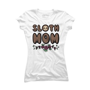 Junior's Design By Humans Sloth Mom Flowers By SlothgirlArt T-Shirt - 1 of 2