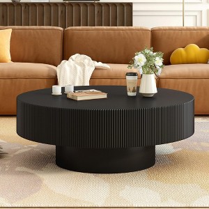 32"W Modern Round Coffee Table Cocktail Table Accent Table Drum End Table Minimalist Fluted Center Table, Easy Assembly, Black/White-ModernLuxe - 1 of 4