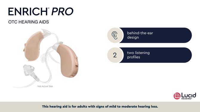 Lucid Hearing Enrich Pro OTC Hearing Aid Behind The Ear BTE 4 Programmable Settings Hearing Aid - Beige, 2 of 8, play video