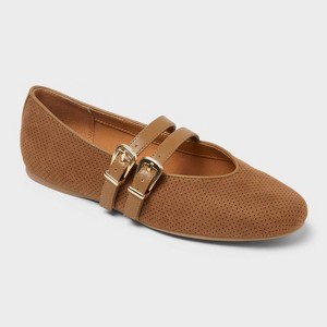 Women’s Henrietta Double Strap Mary Jane Flats with Memory Foam Insole – Universal Thread™ Taupe - 1 of 3