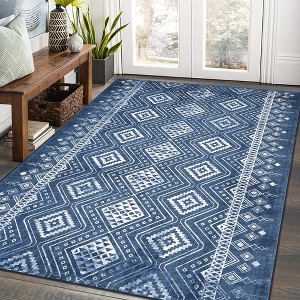 Boho Area Rugs Washable Rug Moroccan Lattice Rugs Living Room Rug Non-Slip Non-Shedding Carpet Soft Geometric Rugs - 1 of 4