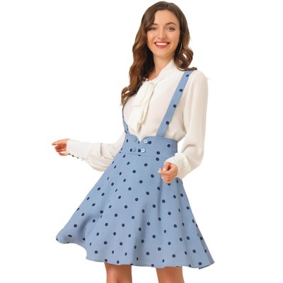Allegra K Women's Retro A-Line Mini Buttons Decor Polka Dots Overall Suspender Dress