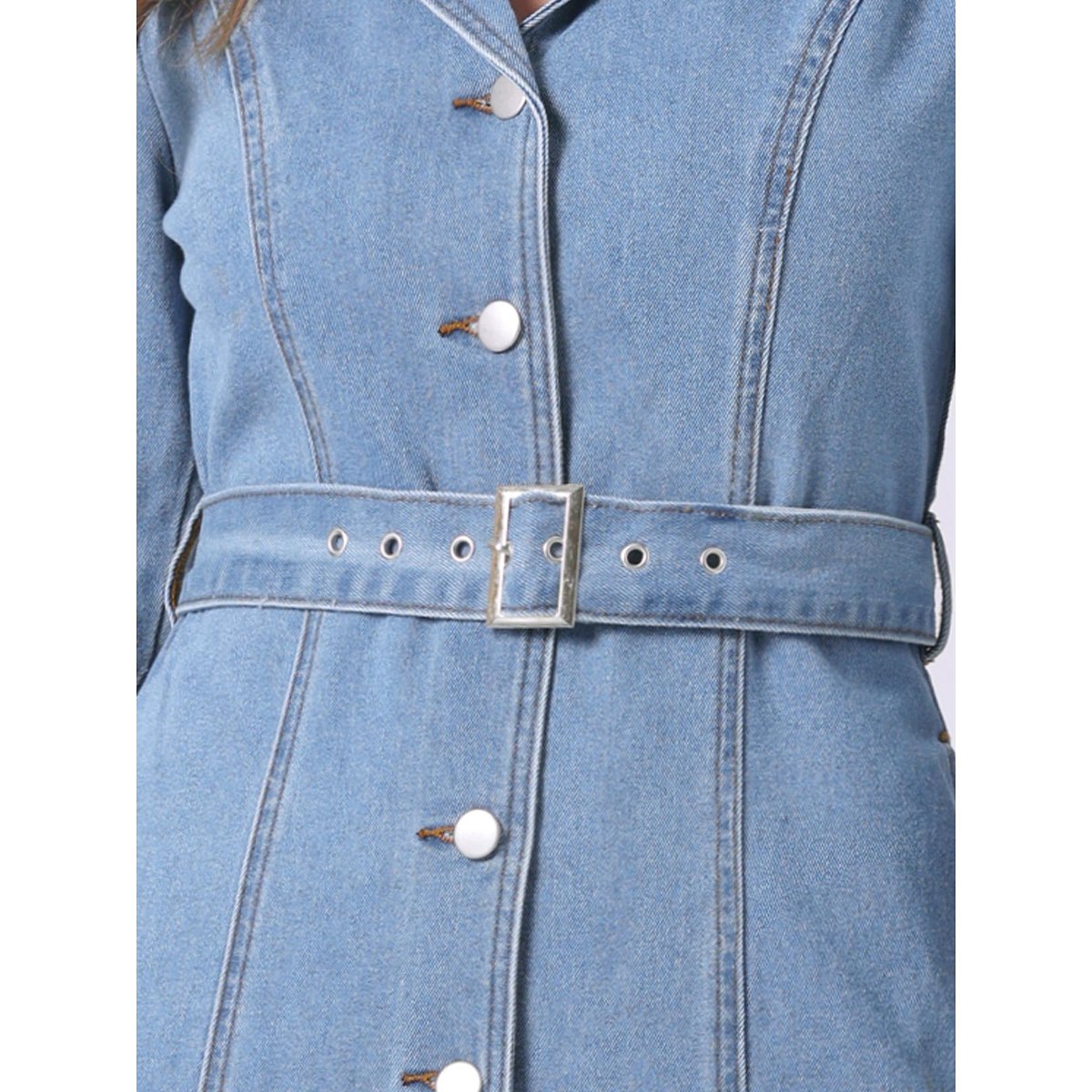 Женские платья INSPIRE CHIC Women's Winter Long Sleeve Vintage Button Down Denim Shirt Dresses with Belt Light Blue X-Large — фото 5