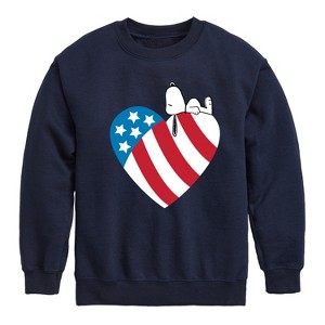 Boys' - Peanuts - Snoopy On Flag Heart Graphic Long Sleeve Fleece Sweatshirt - 1 of 4