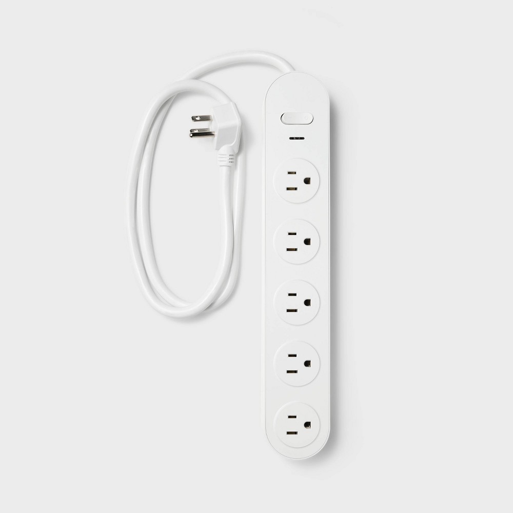 5 Outlet Surge Protector 3' Cord White - heyday: Extension Cord, Outlet Extender, 500 Joules, Cord Management