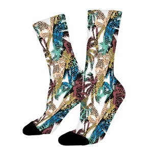 Palm Animal Prints Women Printed Crew Socks Funny Funky Socks Soft Polyester Novelty Gifts for Artists Men - 1 of 4